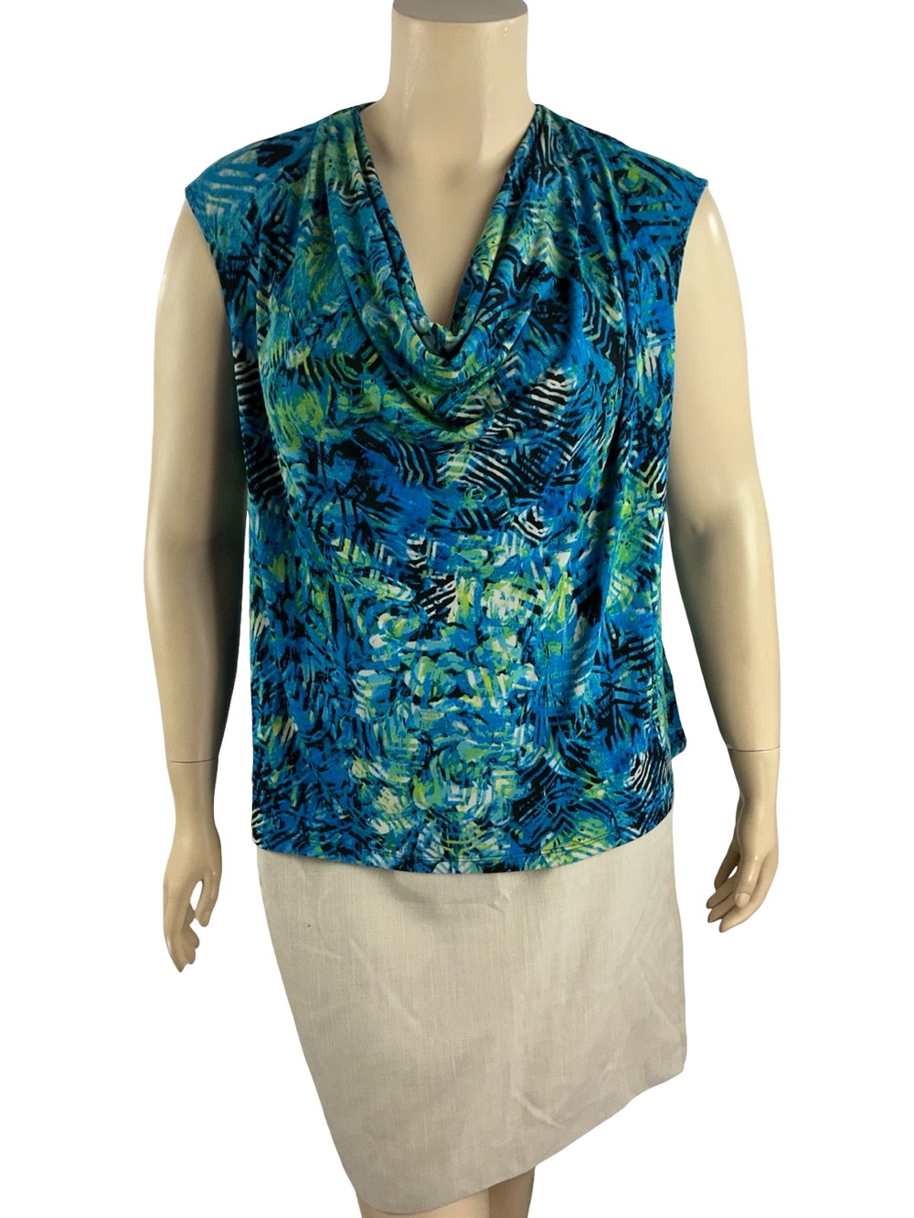 Jones Studio Abstract Sleeveless Workwear Blouse Blue Green Size 1X